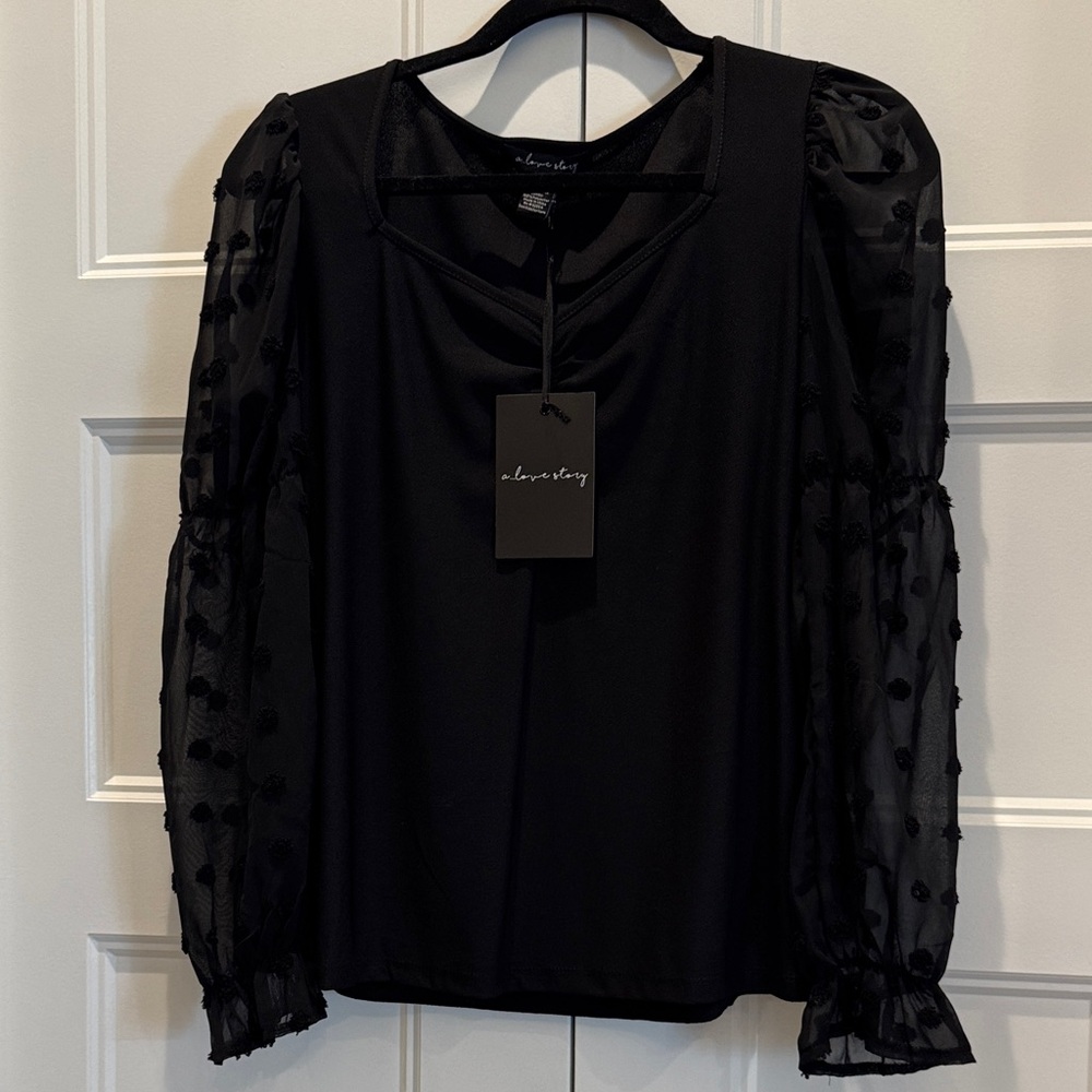 Black Sheer Sleeve Top